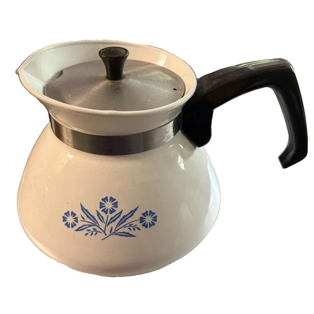 Vintage Corning Ware Blue Cornflower 6 Cup Tea Pot P-104 White Pyroceram USA